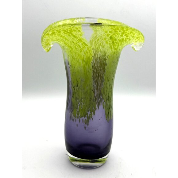 Hand Blown Glass Vase Green /Purple Design by Arthur Nelson Green - Picture 7 of 7